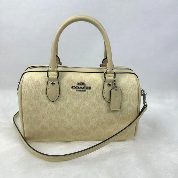 Coach Rowan Satchel/CrossBody Bag In Signature Canvas Silver/Hay CV961 NWT - Picture 1 of 7